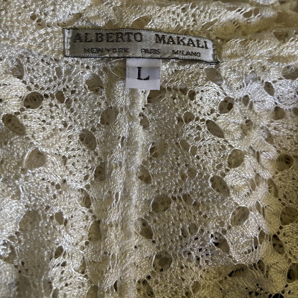 Alberto Makali Cream Lace Crochet Blazer Boho Jacket Lightweight Sheer Top Sz L - Picture 8 of 9